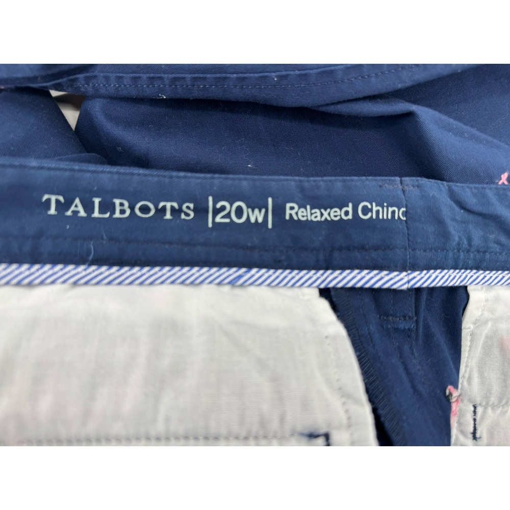 Talbots Relaxed Chino Pants Navy Blue Pink Flamingo Embroidered Women's Size 20W - Picture 4 of 7